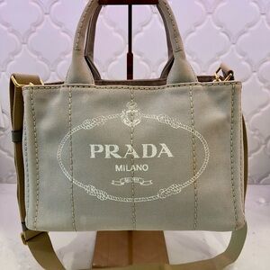 Prada Canapa Tote in Mini/small size (cream/gray color)